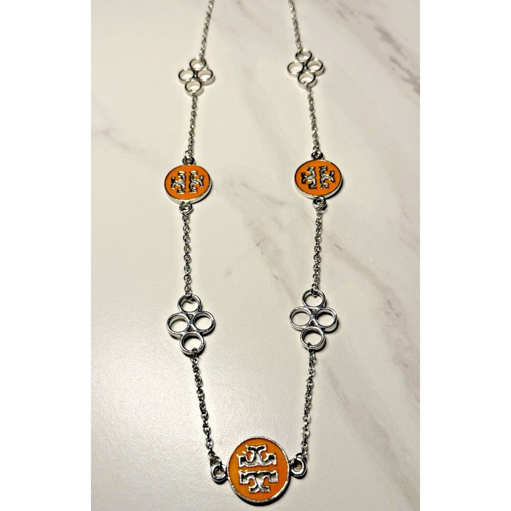 Tory Burch Vintage Necklace Gold Tone And Apricot Tone Logos